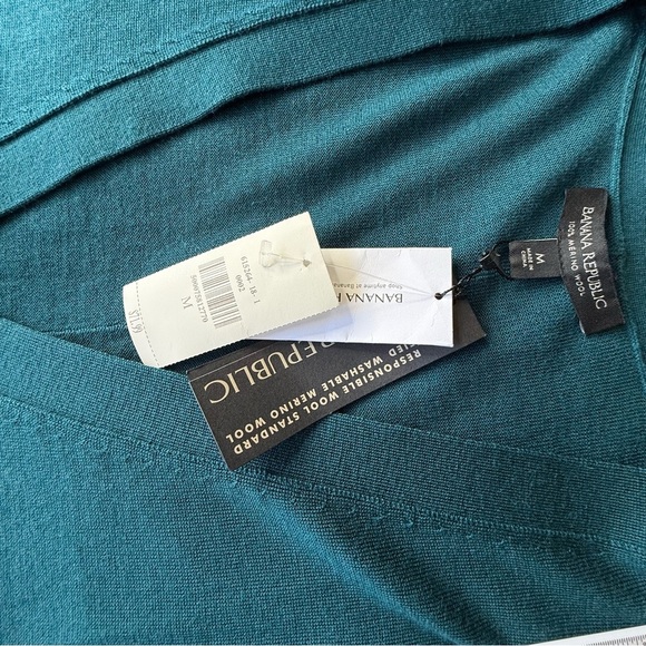 Banana Republic Women's Medium Fine Merino Wool V-Neck Cardigan Dark Teal Color - Picture 14 of 15